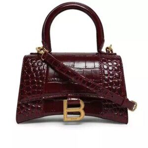 Balenciaga Xs Hourglass Handbag Crocodile Embossed Burgundy